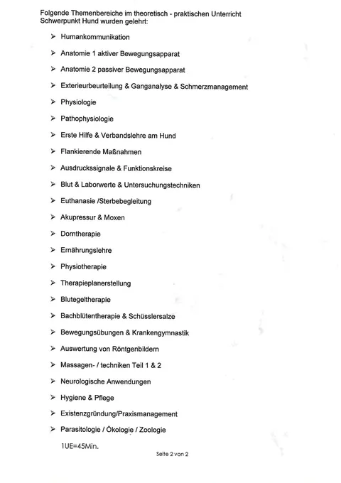 Ausbildungsinhalte Hundephysiotherapie, Teil 2